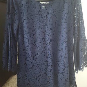 Navy Blue Lace Balloon Sleeve Top